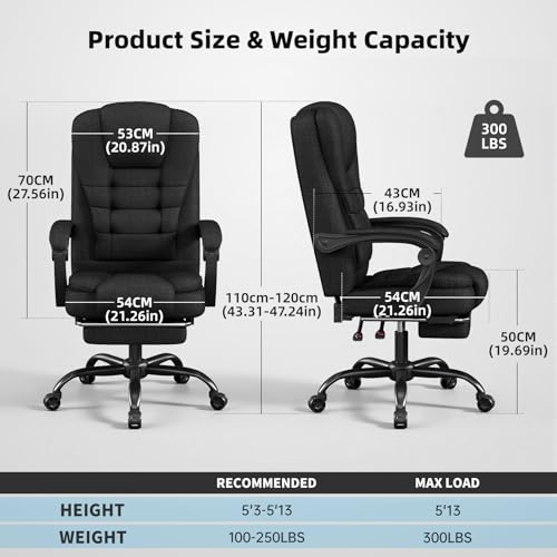 Office Chair, Big and Tall Fabric Gaming Chair with Footrest, Executive Comfortable Computer Desk Chairs, 360° Swivel Base & Height Adjustable Executive Chairs for Adults, Gamer Chair & Silla Gamer SITMOD