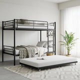 Bellemave Metal Bunk Bed with Trundle, Twin Over Twin Bunk with Guardrail and Ladder for Kids/Teenagers, Adults, No Box Spring Needed, Black with Ladder Bellemave