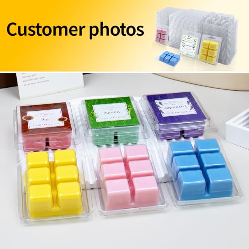 MGLIFEUL Wax Melt Container Clamshell Packaging Mold Box Stand for Plastic Clear Empty Wax Candle Melt Tart Packaging Cube Container Clamshell Mold Holder Organizer Tray Empty Shape Bulk wth Lid