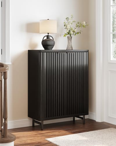 LITTLE TREE 6-Tier Shoe Cabinet with Doors for Up to 24 Pairs, Large Wooden Shoe Storage Cabinet with Adjustable Shelves, Black Freestanding Shoe Organizer Cabinet for Entryway, Hallway LITTLE TREE