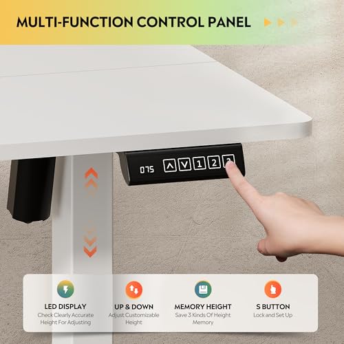 DEVAISE 55 x 28 Inches Electric Standing Desk, Adjustable Height Stand up Desk, 28" Deeper Desktop Sit to Stand Desk with 3 Memory Preset, Adjustable Computer Desk for Home Office (White) DEVAISE
