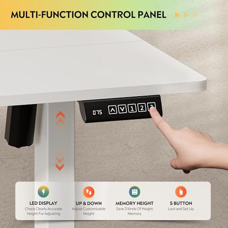 DEVAISE 55 x 28 Inches Electric Standing Desk, Adjustable Height Stand up Desk, 28" Deeper Desktop Sit to Stand Desk with 3 Memory Preset, Adjustable Computer Desk for Home Office (White) DEVAISE