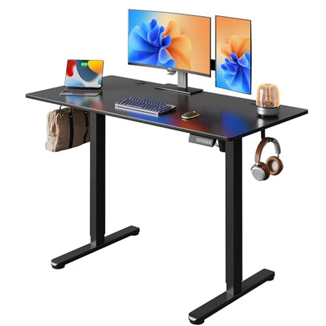 DEVAISE 48 x 24 Inches Standing Desk, Whole-Piece Desktop Electric Standing Desk with Adjustable Height,Cable Holes, 3-Preset Memory Sit Stand up Desk, One-Piece Computer Desk for Home, Office (Black) DEVAISE