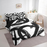 Erosebridal Black White Abstract 7 Piece Comforter Set King Bed in A Bag Modern Graffiti Minimalist Line Bedding Set Simple Sketch Cool Unique Geometric Sheet Set Ink Painting Aesthetic Quilt Erosebridal
