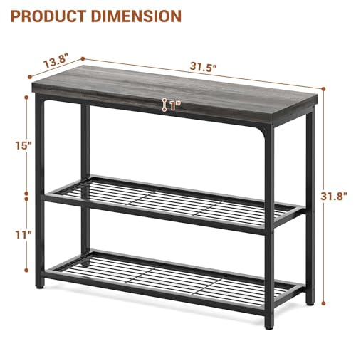 Besiost 32" Small Console Table with 3-Tier Storage, Industrial Narrow Entryway Table, Sofa Table Behind Couch for Hallway, Foyer & Living Room, Sturdy Metal Frame, Oak Grey Besiost