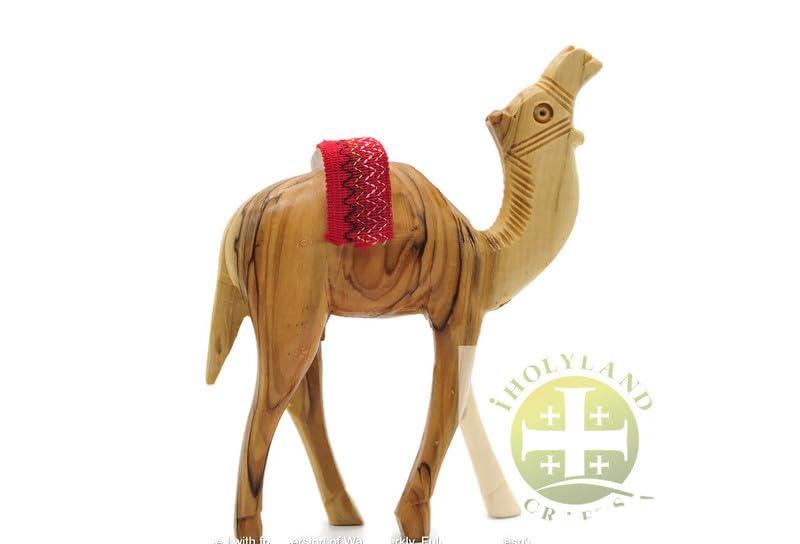 Wooden Camel Figurine, Handmade Olive Wood Nativity Camel with Embroidery Saddle Carved in the Holy Land by Christian Artisans, Nativity Animals, iHoly Land Crafts