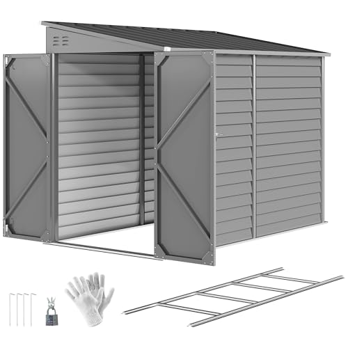 Outsunny 4.6' x 9' Steel Outdoor Storage Shed, Lean to Shed, Metal Tool House with Foundation Kit, Lockable Doors, Gloves and 2 Air Vents for Backyard, Patio, Lawn, Gray Outsunny