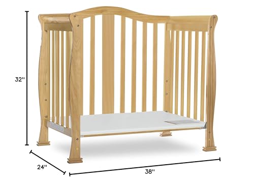 Dream On Me Addison 4-in-1 Convertible Mini Crib in Natural, Greenguard Gold Certified, Non-Toxic Finishes, Built of New Zealand Pinewood, Comes with 1” Mattress Pad