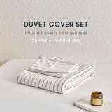 Wake In Cloud - Striped Cotton Duvet Cover Set, Ticking Stripe Vertical Pinstripe Farmhouse, 100% Washed Cotton Textured Percale Bedding Set, 3 Pieces, White, King Size Wake In Cloud
