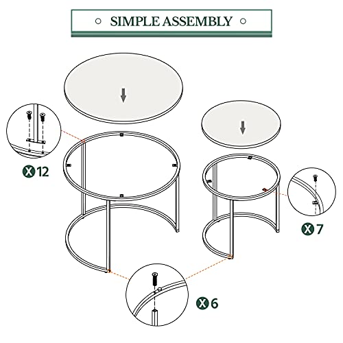 Yaheetech Nesting Coffee Table Set of 2, Nesting Table, Rustic Stacking Side Tables, Nesting End Table Set w/Round Wooden Tabletop and Sturdy Metal Base for Living Room,Small Space, Gray Yaheetech