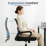DUMOS Home Office Computer Chair - Ergonomic Mid Back Desk with Lumbar Support and Rocking Mode, Height Adjustable with Fixed Armrest, for Conference Meeting Room, 360° Swivel, Adults, Black DUMOS