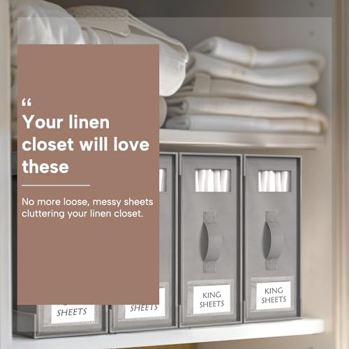 Criusia Bed Sheet Organizers and Storage, 6 Pack Foldable Linen Closet Organizer Box – Bedding Holder for Sheet Set (King/Queen Sizes), Duvet Covers, Blankets (Grey) Criusia