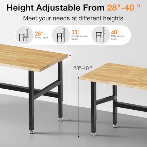 MUWOOD 48”Folding Workbench, 2000 LBS Capacity Heavy Duty Workbench, Height Adjustable Foldable Work Table, Rubberwood Collapsible Desk for Workshop, Garage, Office, Home MUWOOD