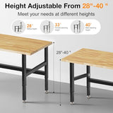 MUWOOD 48”Folding Workbench, 2000 LBS Capacity Heavy Duty Workbench, Height Adjustable Foldable Work Table, Rubberwood Collapsible Desk for Workshop, Garage, Office, Home MUWOOD