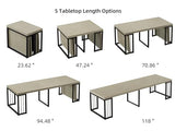 KEIKI 23.62" - 118" L Extendable Foldable Dining Room Table for 2-10 People, Wood Modern Rustic Rectangle Expandable Kitchen Living Meeting Room Furniture, 5 Tabletop Length Options KEIKI