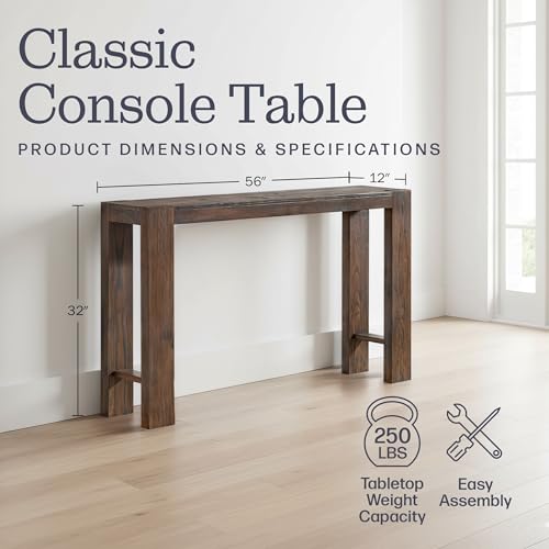 Alaterre Furniture Classic Solid Wood Console Table - 56 Inch Modern Farmhouse Entryway Table - Easy Assembly Living Room Furniture for Behind The Couch, Entryway, or Hallway (Brown) Alaterre Furniture