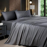 Shilucheng Queen Sheet Sets, Blend Rayon Derived from Bamboo, Breathable & Cooling Bed Sheets 4 Piece, Deep Pocket Up to 16", Hotel Silky Bedding for Hot Sleepers, Dark Grey
