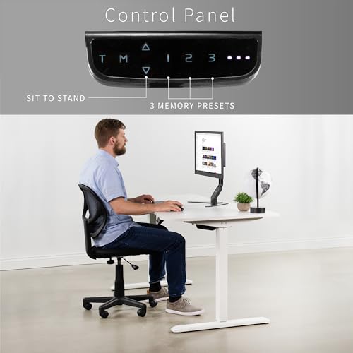 VIVO Electric Height Adjustable 63 x 32 inch Memory Stand Up Desk, White Table Top, White Frame, Touch Screen Preset Controller, 2E Series, DESK-KIT-2E1W - WoodArtSupply