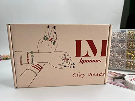 Lynnmos Clay Beads 8000 Pcs 2 Boxes Bracelet Making Kit - 24 Colors Polymer Clay Beads for Bracelet Making Set - Heishi Disc Beads for Jewelry Making kit with Charms and Gift Pack for Girls Lynnmos