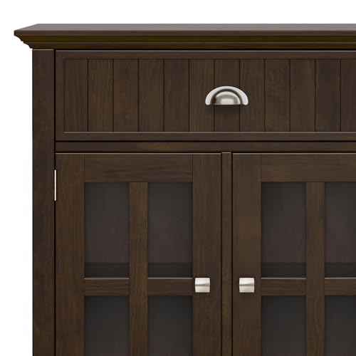 SIMPLIHOME Acadian SOLID WOOD and Pine Rectangle Transitional Large Sideboard Buffet for The Dining Room and Kitchen, 60 inch, Brunette Brown SIMPLIHOME