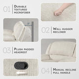 Lexicon Manual Reclining Chair-Textured Microfiber Wall Hugger Recliner, Tab Pull Reclining, Pillow Top Arms, for Living Room/Theater Seating/Apartment, Easy Assembly, Vanilla Beige