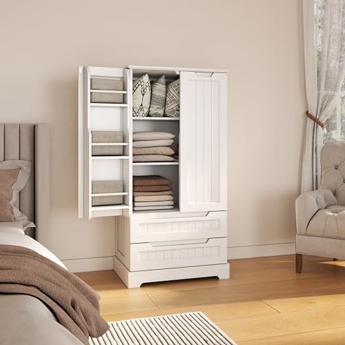 Gizoon 47" White Kitchen Pantry Storage Cabinet with Doors, Shelves, and Drawers for Organised Living Gizoon