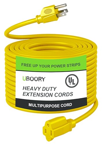 Outdoor Extension Cord Waterproof 100 FT, Yellow 14/3 SJTW Heavy Duty, Flexible 100% Copper 3 Prong Extension Cord for Lawn, Garage,UL Listed uboory
