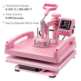 Leomru 5 in 1 Heat Press Machine 15x15 Inch, Heat Press Machine for T Shirts Hat Cap Mug Plate 360° Swing Away, Sublimation Heat Press Heat Transfer Machine W/ 30OZ Tumbler Press Pink Leomru
