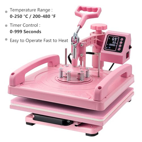 Leomru 5 in 1 Heat Press Machine 15x15 Inch, Heat Press Machine for T Shirts Hat Cap Mug Plate 360° Swing Away, Sublimation Heat Press Heat Transfer Machine W/ 30OZ Tumbler Press Pink Leomru