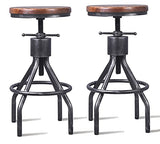 LOKKHAN Set of 2 Industrial Bar Stool-Vintage Adjustable Round Wood Metal Swivel Bar Stool-Cast Iron-23-30 Inch Tall Counter Bar Height Farmhouse Kitchen Stools LOKKHAN