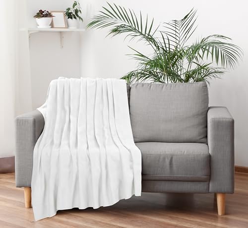 Utopia Bedding White 100% Cotton Blanket [Full Size - 90x84 Inch] 350GSM Lightweight, Soft and Breathable Thermal Blanket for All Seasons Utopia Bedding