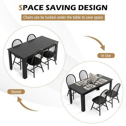 Giantex Dining Table Set for 6, Rectangular Wooden Dining Table & 6 Windsor Dining Chairs Set, Modern 7 Pieces Space-Saving Dinette Set for Dining Giantex