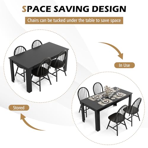 Giantex Dining Table Set for 6, Rectangular Wooden Dining Table & 6 Windsor Dining Chairs Set, Modern 7 Pieces Space-Saving Dinette Set for Dining