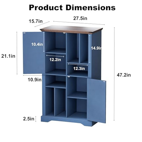 Maupvit Large Record Player Stand, 47" Farmhouse Navy Blue Vinyl Record Storage Cabinet with Barn Doors, Mid-Century Freestanding Rustic Wood Turntable Stand Maupvit