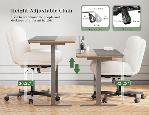 DurayLoly Cross Legged Office Chair with Foot Rest, 6.3" Thick Cushioned Criss Cross Chair with Wheels, Height Adjustable Swivel Vanity Chair for All-Day Comfort (White) DurayLoly