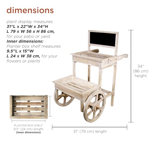 Alpine Corporation 34" Tall Indoor/Outdoor Wooden 2-Tier Plant Display Stand with Chalkboard and Wheels