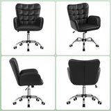 Yaheetech Modern Faux Leather Office Chair Ergonomic Adjustable Computer Chair with Wide Seat, Padded Armrests for Study, Bedroom Black Yaheetech