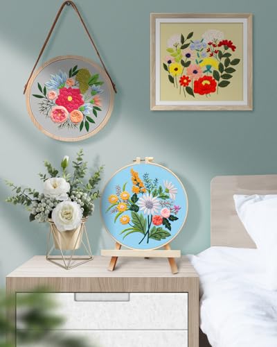 TINDTOP 5 Sets Embroidery Kit for Adults, Floral Embroidery Practice Kit for Beginners Include Embroidery Cloth Hoops Threads for Craft Lover Hand Stitch TINDTOP