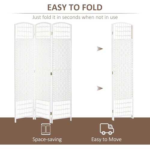 HOMCOM 3 Panel Room Divider, Folding Privacy Screen, 5.6' Room Separator, Wave Fiber Freestanding Partition Wall Divider, White HOMCOM