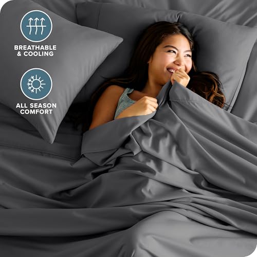 Bare Home Queen Sheet Set - 1800 Ultra-Soft Microfiber Queen Bed Sheets - Double Brushed - Deep Pockets - Easy Fit - 4 Piece Set - Bedding Sheets & Pillowcases (Queen, Grey) Bare Home