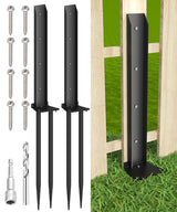 Mokeyder Fence Post Anchor Kit, Heavy Duty Metal Steel Fence Post Repair Kit, Fence Post Anchor Stakes Ground Spike for Repairing Tilted/Broken Wood Fence Post, Double-Tube Style, 2 Packs Mokeyder