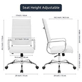 LANDSUN Home Office Chair Ribbed Leather High Back Executive Swivel Computer Desk Chairs with Wheels and Armrests Soft Padded Adjustable Height Modern Conference Chrome White