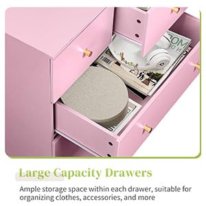Karl home Dresser for Bedroom, Modern Wood Dresser Chest of Drawers, Bedroom Dressers Nightstand, Anti-Tipping Device, Rose Gold Metal Handle, Living Room, Hallway, Office (Pink-5 Drawer) Karl home