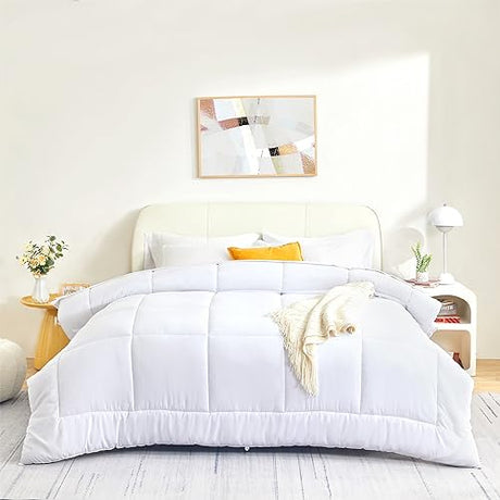SLEEP ZONE Twin/Twin XL Size Comforter Set Duvet Insert, Down Alternative Reversible Comforter, Lightweight, Soft and Breathable Bedding All Season, Square Quilting White SLEEP ZONE