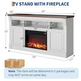Garvee 58" Farmhouse Fireplace TV Stand, Entertainment Center with Open Storage Cabinets for TVs Up to 75", Media Console for Living Room,White Garvee