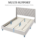Yaheetech Beige Queen Upholstered Platform Bed with Wing Headboard & Wooden Slat Support Yaheetech