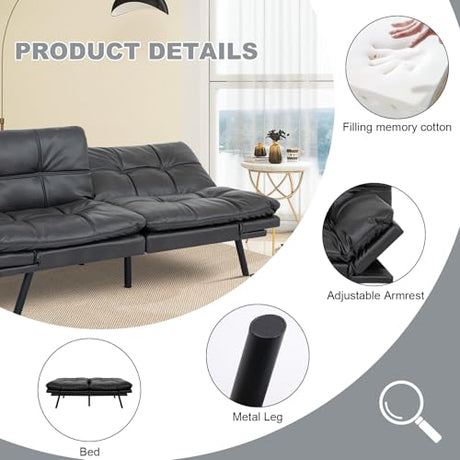 MUUEGM Futon Sofa Bed Convertible Couch,Memory Foam Futon Sofa Couch,Sleeper Futons Sofa Couches,Small Splitback Modern Loveseat Sofa Bed for Living Room,Office,Apartment,Faux Leather,Matte Black. MUUEGM