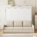 Quarte Full Size Murphy Bed with Folding Sofa & Built-in Storage Shelves, Space-Saving Wall Bed Frame with LED Lights, Safety Lock, Easy Assembly Quarte