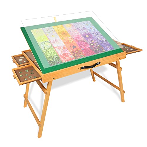 ALL4JIG Jigsaw Puzzle Table with Legs for 1500 Pieces,Adjustable Jigsaw Puzzle Board with 4 Drawers & Cover Birthday Gift for mom,25"x34"Portable Wooden Puzzle Table with Tilting for Adult - WoodArtSupply