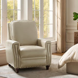 HULALA HOME Genuine Leather Manual Recliner Chair with Adjustable Backrest & Footrest, Mid Century Modern Push Back Recliner with Nailhead Trim & Wood Legs-for Living Room Home Theater， Beige